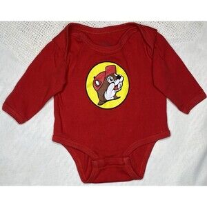 Buc-ee's Unisex Red Bodysuit 3 Months Long-sleeve Cotton Beaver Logo